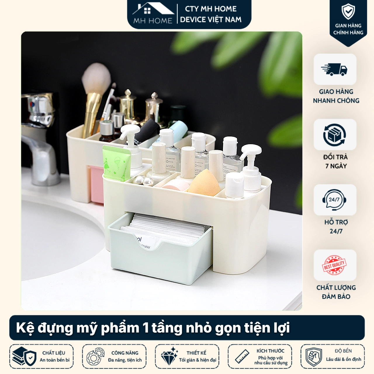 Kệ đựng mỹ phẩm nhỏ gọn tiện lợi - Kệ mỹ phẩm 1 tầng nhiều ngăn, Tiết kiệm không gian gọn gàng